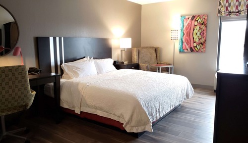 Chambre, 1 très grand lit, accessible aux personnes à mobilité réduite (Roll-In Shower)
