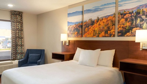 Chambre, 1 grand lit, réfrigérateur et four à micro-ondes