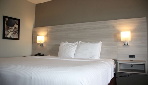 Chambre Standard, 1 très grand lit, réfrigérateur et four à micro-ondes, vue ville