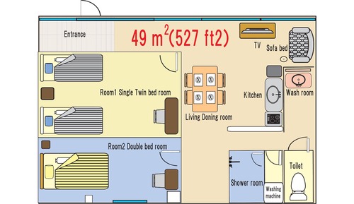 Appart'hôtel Standard, 2 chambres, non-fumeurs, coin cuisine (1st Floor, For 1-5 People no terrace)