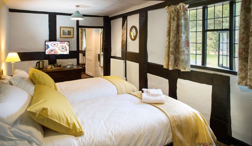 Chambre Deluxe avec lits jumeaux, 2 lits une place, salle de bains attenante, vue jardin