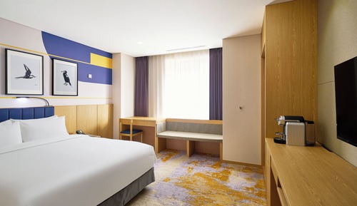 Chambre Deluxe, 1 très grand lit, baignoire accessible aux personnes à mobilité réduite, vue ville