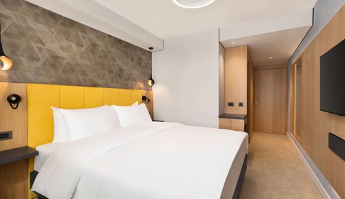 Chambre, 1 très grand lit, accessible aux personnes à mobilité réduite, non-fumeurs (Roll-In Shower)