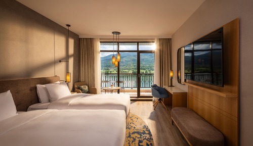 Chambre, 2 lits une place, vue lac