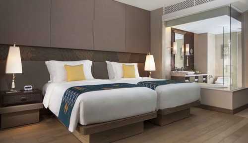 Chambre Classique avec lits jumeaux, 2 lits une place, vue piscine