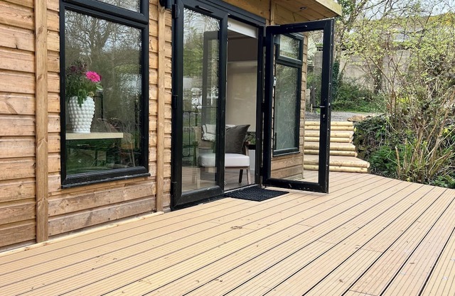 The Mill Lodge luxury and cosy in a tranquil garden setting.