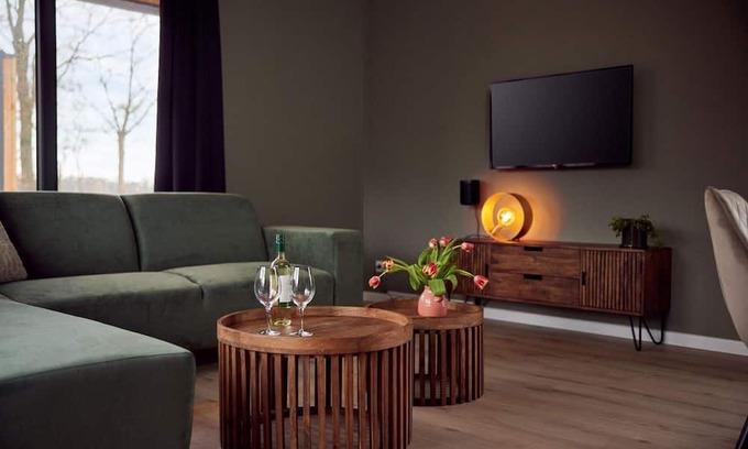 Lattrop Maison | The Amalia 4 Eco is a luxurious holiday home with a private sauna, a spacious living room, open kitchen, two bedrooms and a spacious patio.